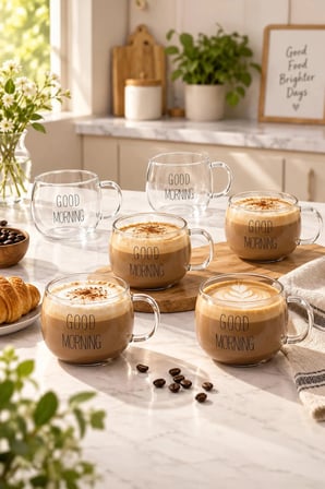 Porsima 2088 6lı Borosilikat Isıya Ateşe Dayanıklı Cam Kulplu Çay Bardağı Kupa Şeffaf 400 ml