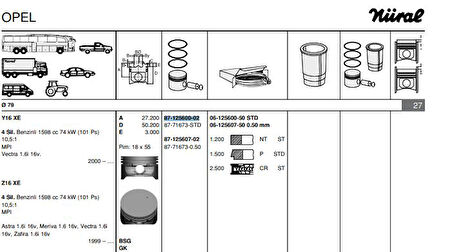 Opel Piston Segman Z16xe Astra G Vectra B / C (79,00mm) Std - Goetze 8771673std000g