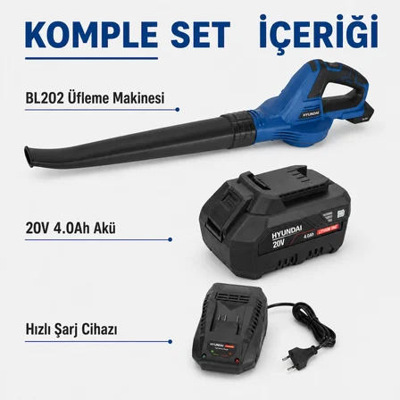 Hyundai BL202 20V 4Ah Akülü Yaprak Üfleme Makinesi Akü ve Şarj Cihazı Dahil
