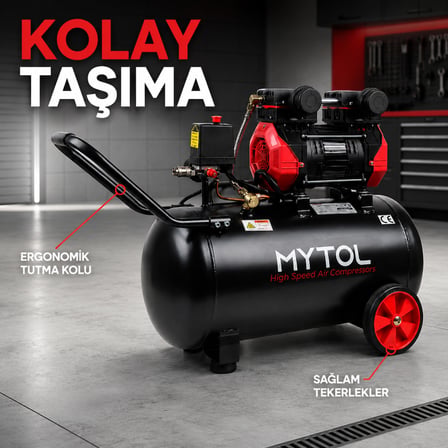 MYTOL MYK0501 50 Lt Yağsız Kompresör 1,5 HP 8 Bar Hortum ve Tabanca Hediyeli