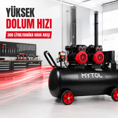 MYTOL MYK1001 100 Litre 4 HP Yağsız Yüksek Hızlı Hava Kompresörü 8 Bar