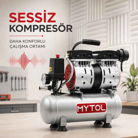 MYTOL EWS06 6 Litre 0,75 HP Yağsız Sessiz Hava Kompresörü 8 Bar