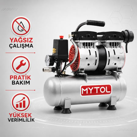 MYTOL EWS06 6 Litre 0,75 HP Yağsız Sessiz Hava Kompresörü 8 Bar