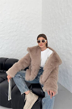 Dipmoda kadın camel oversize çıtçıtlı ithal kürk mont DPG037
