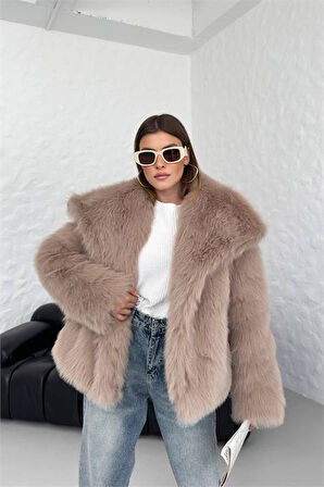Dipmoda kadın camel oversize çıtçıtlı ithal kürk mont DPG037