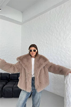 Dipmoda kadın camel oversize çıtçıtlı ithal kürk mont DPG037