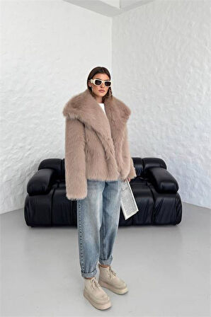 Dipmoda kadın camel oversize çıtçıtlı ithal kürk mont DPG037
