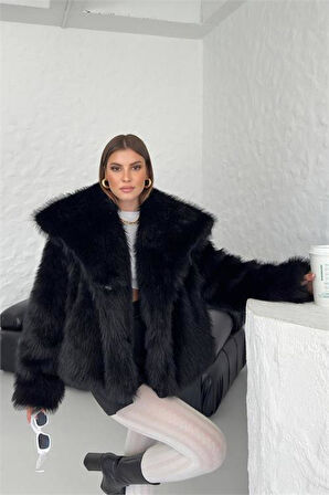 Dipmoda kadın oversize çıtçıtlı ithal kürk mont DPG037