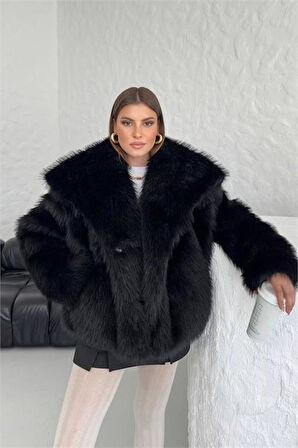 Dipmoda kadın oversize çıtçıtlı ithal kürk mont DPG037