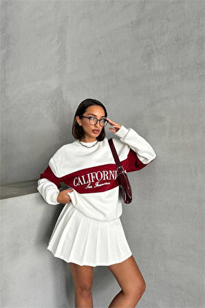 Dipmoda kadın kırmızı bisiklet yaka california sweat DPG038