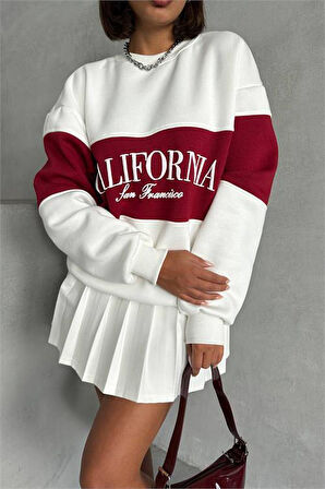 Dipmoda kadın kırmızı bisiklet yaka california sweat DPG038