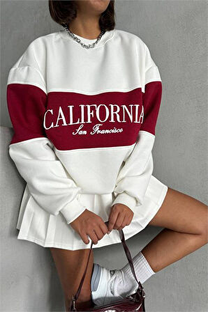 Dipmoda kadın kırmızı bisiklet yaka california sweat DPG038