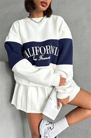 Dipmoda kadın lacivert bisiklet yaka california sweat DPG038