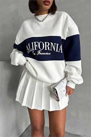 Dipmoda kadın lacivert bisiklet yaka california sweat DPG038