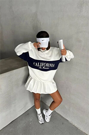 Dipmoda kadın lacivert bisiklet yaka california sweat DPG038