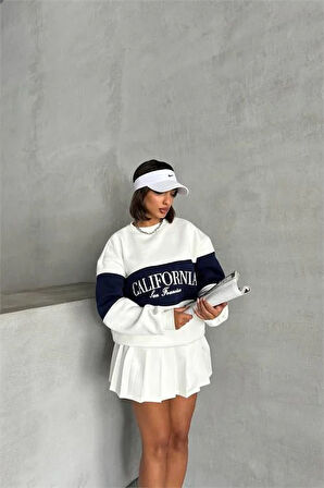 Dipmoda kadın lacivert bisiklet yaka california sweat DPG038