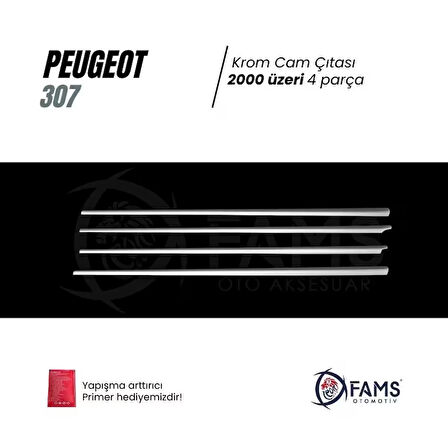 Peugeot 307 Krom Cam Çıtası 4 Prç. 2000 Üzeri P. Çelik