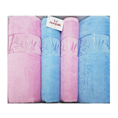 Nurpak Bamboo Hamam Seti Mavi Pembe