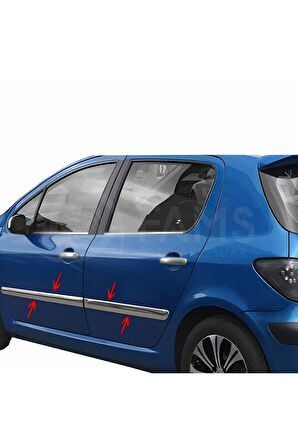 Peugeot 307 Krom Yan Kapı Çıtası 4 Prç. 2000 Üzeri P. Çelik