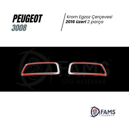 Peugeot 3008 Krom Egzoz Çerçevesi 2 Prç. 2016 Ve Üzeri Paslanmaz Çelik Uyumlu