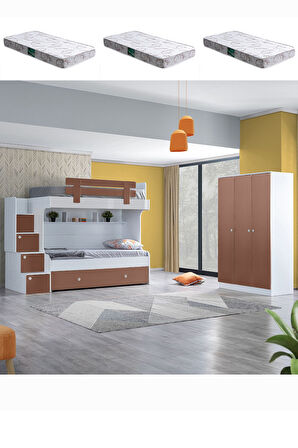 Ranza, Loof Yavrulu Ranza + 3 Kapaklı Dolap + 3 Adet Comfort Yatak, Kahve