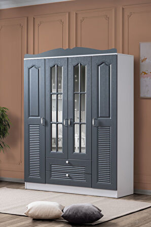 Gardırop, Country MDF 4 Kapaklı Dolap, Antrasit
