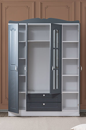 Gardırop, Country MDF 4 Kapaklı Dolap, Antrasit