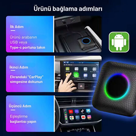 Carlinkit TBox Ambient Android 13, 8+128GB, Google PlayStore, Netflix, YouTube, Kablosuz/Wireless CarPlay &amp; Android Auto SIM Kart Destekli SM6225 Chipset Android Box (IMEI Kayıtlı)