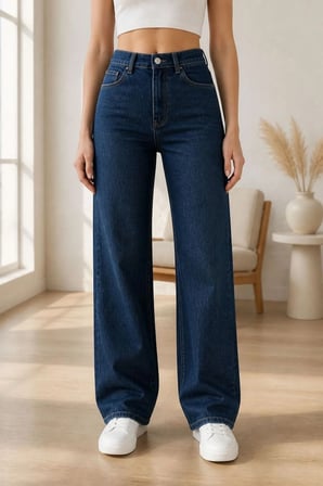 Btl Kadın Lacivert Salaş Likralı Rahat Kesim Palazzo Kot Pantolon Jean New-5