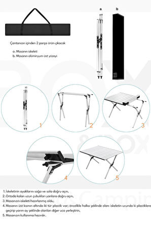 Box&Box Alüminyum, Katlanabilir Kamp ve Piknik Masası, Omuz Askılı Taşıma Çantasıyla, Large, Gri 