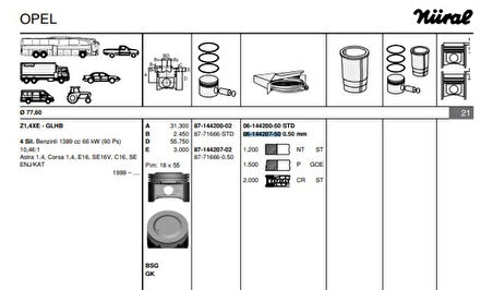 Opel Motor Segmanı Astra Corsa 1,4 Z14xe (77,60mm) / (050) - Goetze 61442075g