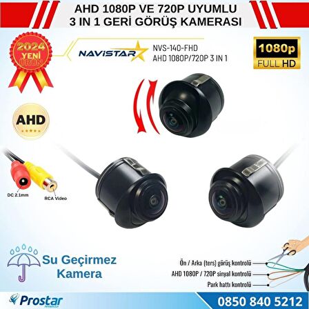 Ayarlanabilir Başlıklı AHD 1080P ve 720P Çevrilebilir Geri Görüş Kamerası