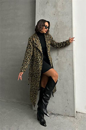 Dipmoda kadın leopar desenli ithal kaşe kaban DPG054