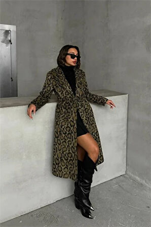 Dipmoda kadın leopar desenli ithal kaşe kaban DPG054