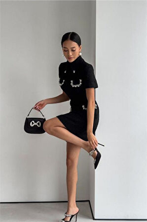 Dipmoda kadın ithal taş işlemeli tasarım elbise DPEMP2625