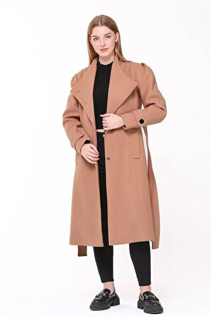 Dipmoda kadın midi oversize yün kaşe kaban DPPLTN03 - Camel