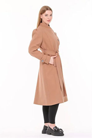 Dipmoda kadın midi oversize yün kaşe kaban DPPLTN03 - Camel