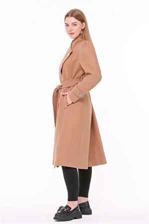 Dipmoda kadın midi oversize yün kaşe kaban DPPLTN03 - Camel