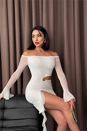 Dipmoda kadın halka detaylı tasarım elbise DPDF012