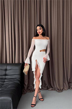 Dipmoda kadın halka detaylı tasarım elbise DPDF012