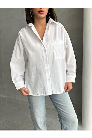Dipmoda kadın oversize cep detaylı poplin gömlek DPG072