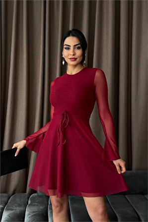 Dipmoda kadın sırt dekolteli tül mini elbise DPDF010