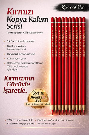 Kırmızı Başlık Kalemi 24’lü Set 17,5 cm – Profesyonel Kırmızı Kopya Kalem Ofis Okul Arşiv İçin