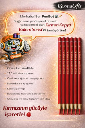 Kırmızı Başlık Kalemi 24’lü Set 17,5 cm – Profesyonel Kırmızı Kopya Kalem Ofis Okul Arşiv İçin