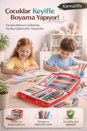 Hediyelik Okul Serisi 49 Parça Boyama Seti – Çantalı Sulu Boya, Pastel, Keçeli ve Kuru Boya Seti