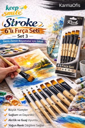 6’lı Stroke Fırça Seti (Set 3)–Yan Kesik,Düz Kesik,Detay Fırçası|Akrilik&Guaj Uyumlu Profesyonel Set