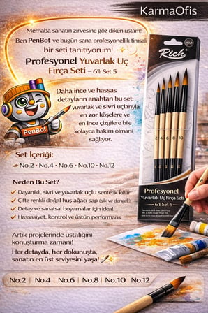 Profesyonel Yuvarlak Uç Fırça Seti 6’lı – Set 5|No 2-4-6-8-10-12 Sentetik Kıl Fırça