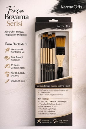 Zemin Fırçalı Karma Set 7’li – Set 1 | Profesyonel Boya Fırça Seti, Akrilik & Hobi Uyumlu