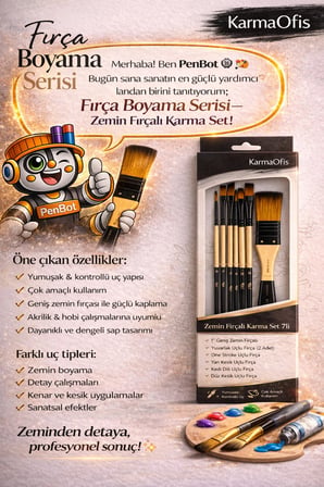 Zemin Fırçalı Karma Set 7’li – Set 1 | Profesyonel Boya Fırça Seti, Akrilik & Hobi Uyumlu