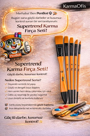Supertrend Karma Fırça Seti 6’lı–Set 8 | Zemin, Kedi Dili ve Yan Kesik Uçlu Profesyonel Boya Fırçası